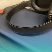 close-up of headphones in classroom